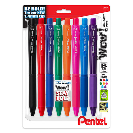 Wow! Retractable Ballpoint Pen 8pk 1.4mm Bold Assorted Colors