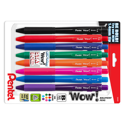 Wow! Retractable Ballpoint Pen 8pk 1.4mm Bold Assorted Colors
