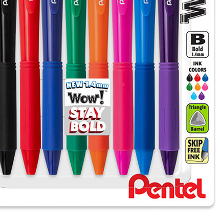 Wow! Retractable Ballpoint Pen 8pk 1.4mm Bold Assorted Colors