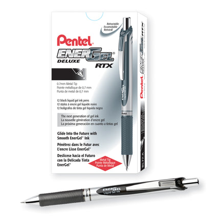 EnerGel RTX Retractable Liquid Gel Pen, Metal Tip, Medium Line, Black Ink, 1 Dozen