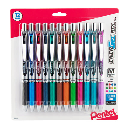 EnerGel RTX Retractable Liquid Gel Pen, Medium Line, Assorted Ink, 12-Pack