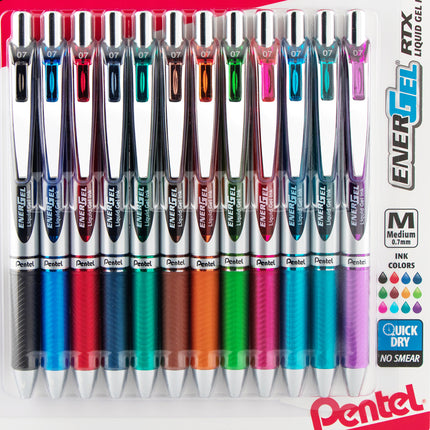 EnerGel RTX Retractable Liquid Gel Pen, Medium Line, Assorted Ink, 12-Pack