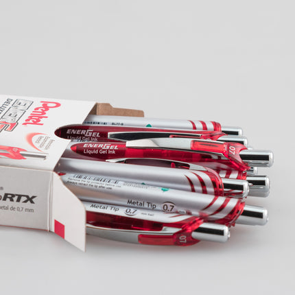 EnerGel RTX Retractable Liquid Gel Pen, Metal Tip, Medium Line, Red Ink, 1 Dozen