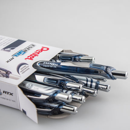 EnerGel RTX Retractable Liquid Gel Pen, Metal Tip, Medium Line, Navy Blue Ink, 1 Dozen