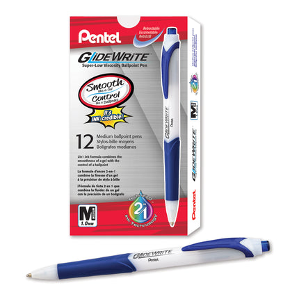 GlideWrite Ballpoint Pen with TechniFlo Ink, Medium Line, Blue, 1 Dozen