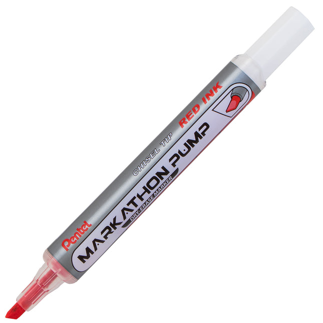 Markathon Pump Dry Erase Marker, Chisel Tip, Red Ink, 1 Dozen