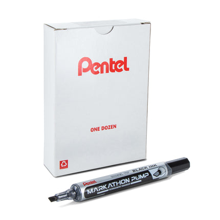 Markathon Pump Permanent Marker, Chisel Tip, Black Ink, 1 Dozen
