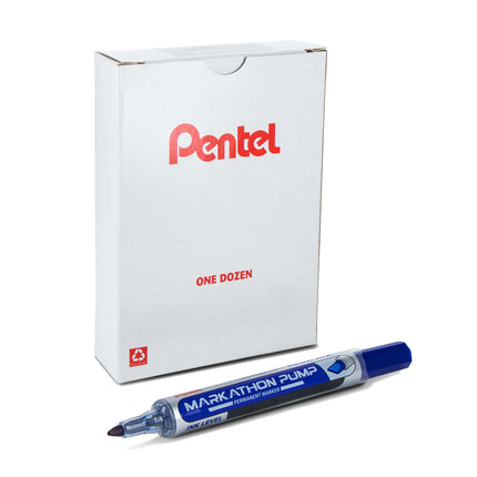 Markathon Pump Permanent Marker, Chisel Tip, Blue Ink, 1 Dozen