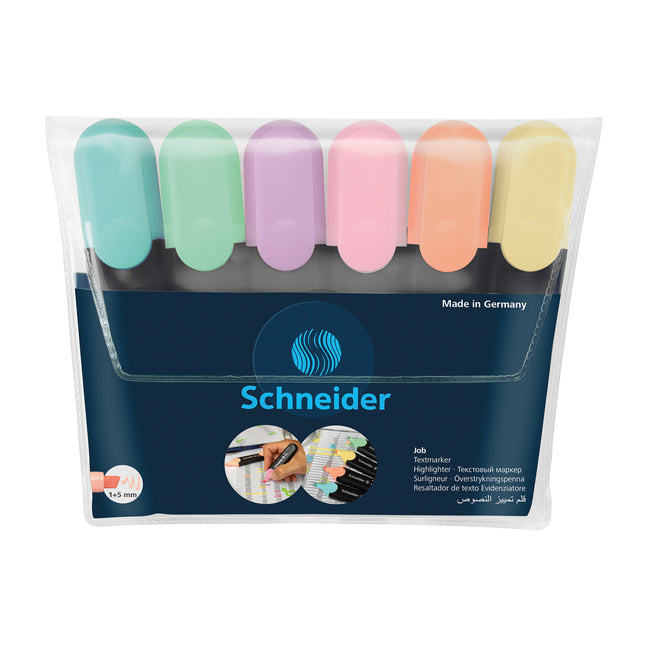 Job Pastel Highlighter, 1 + 5 mm Chisel Tip, 6 Assorted Ink Colors (Turquoise, Mint, Lavender, Light Pink, Peach, Vanilla)