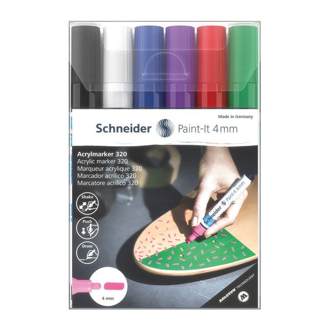 Paint-It 320 Acrylic Markers, 6 Assorted Ink Colors
