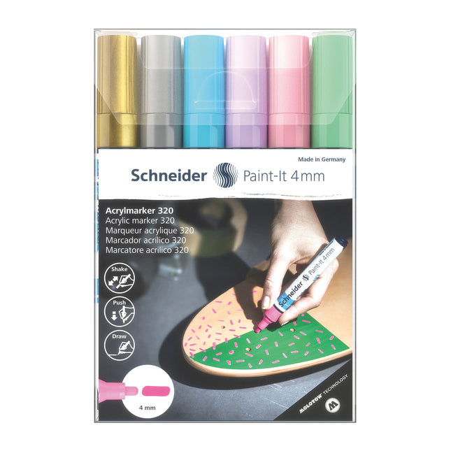 Paint-It 320 Acrylic Markers, 6 Assorted Pastel Ink Colors