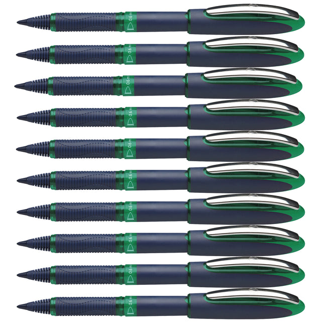 One Business Rollerball Pens, 0.6mm, Green, Pack of 10