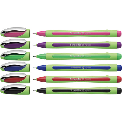 Xpress Fineliner Pens, 6-Color Assortment (Black, Red, Blue, Green, Violet, Pink)