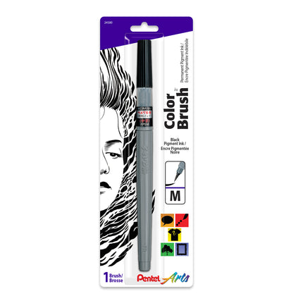 Color Brush W/pigment Ink Med Blk Pentel Arts
