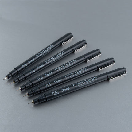 Pointliner Pen 5ct Asst Sizes Black Pentel Arts