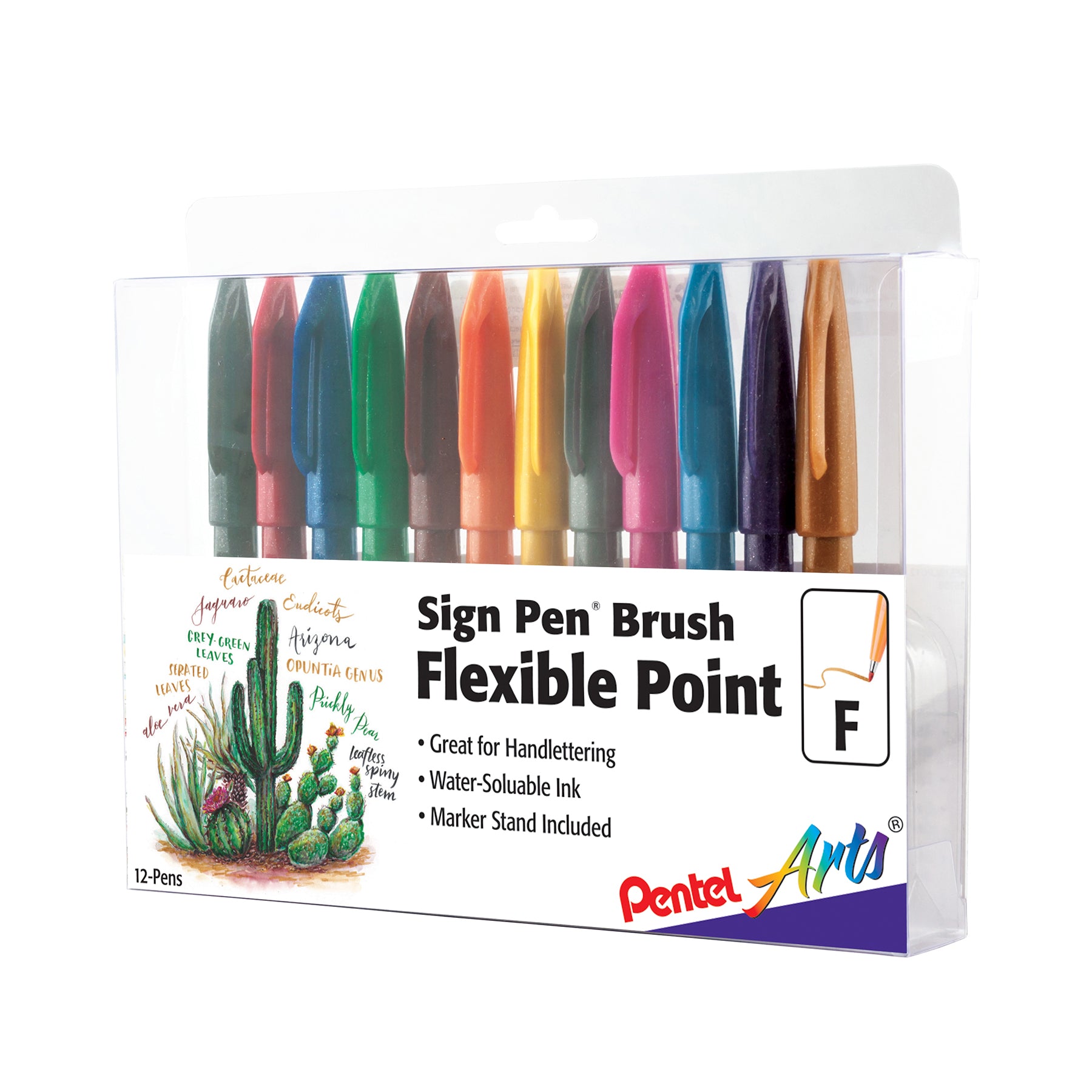 Sign Pen Brush Tip, Assorted Ink Colors, 12-Pack in Plastic Box – ES ...