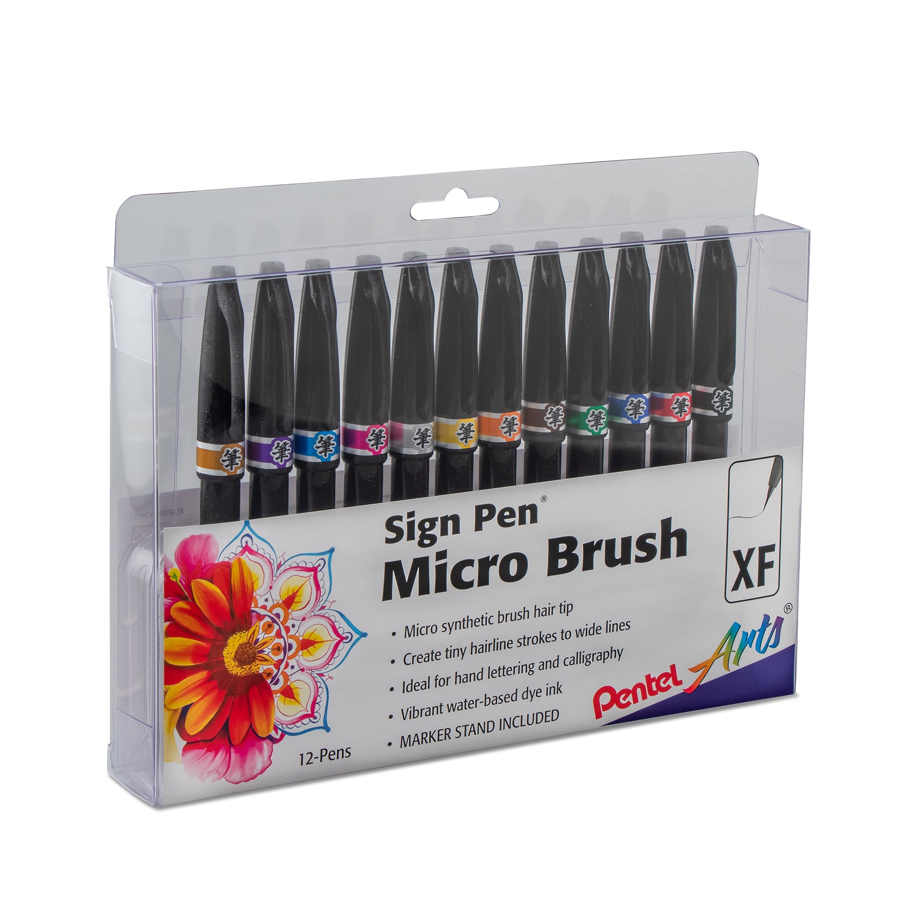 Pen For Sign Sign Pen Micro Brush Tip, Assorted Ink Colors, 12-Pack in Plastic Box ...