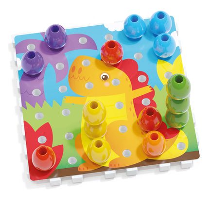 Jumbo Peggy Medium - Stacking Peg Toy with Illustrated Cards and 9 Linking Boards and 36 Pegs