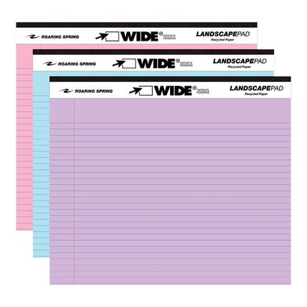 Legal Pad, Landscape, Assorted 3-Pack (Orchid, Blue, Pink)