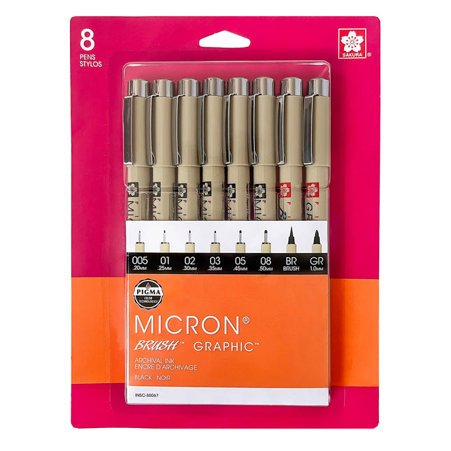 Pigma Micron Pens, Black, Assorted Sizes