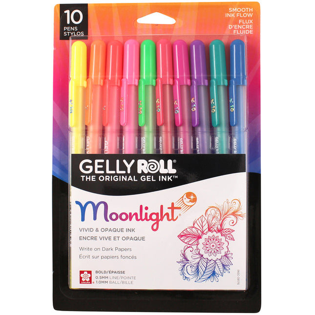 Moonlight Gel Pens, 10 Bold Point, Assorted Colors