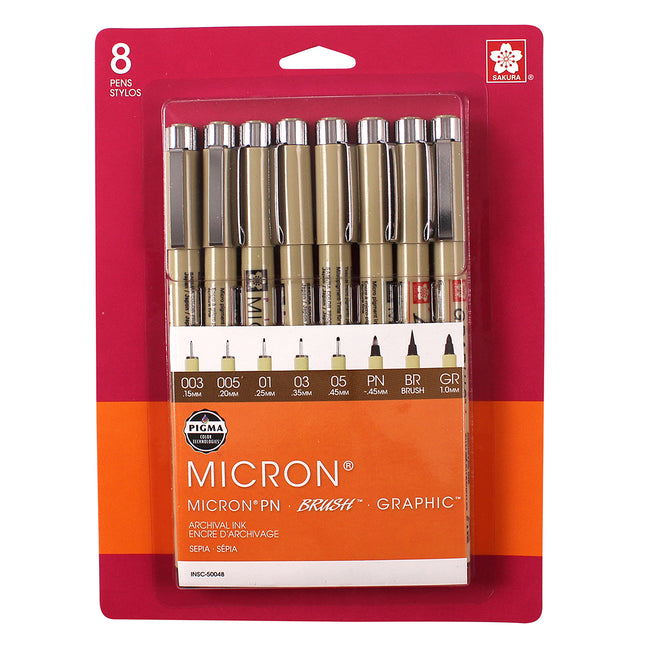 Pigma Micron Pens, Sepia, Assorted Sizes