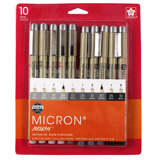 Pigma Micron Pens, Black & Grays, Assorted Sizes