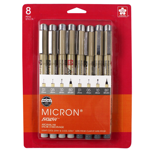 Pigma Micron Pens, Grays, Assorted Sizes