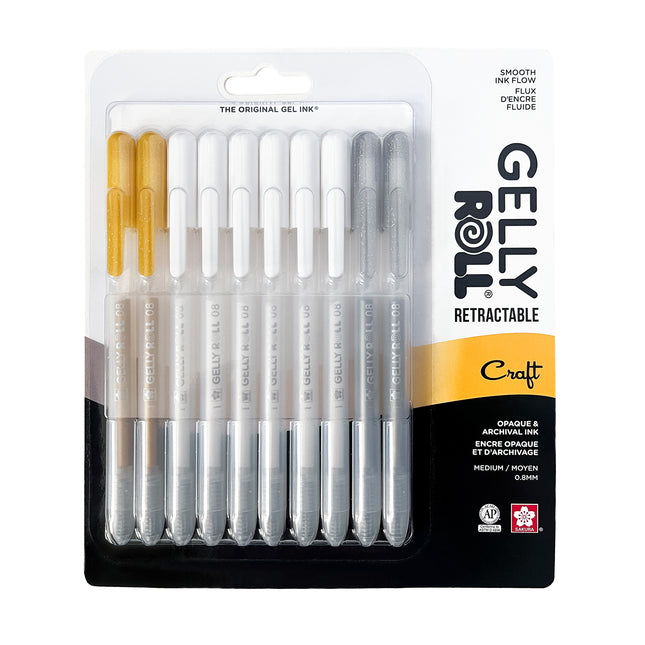 Retractable Craft Gel Pens, Assorted Colors, 10-Pack