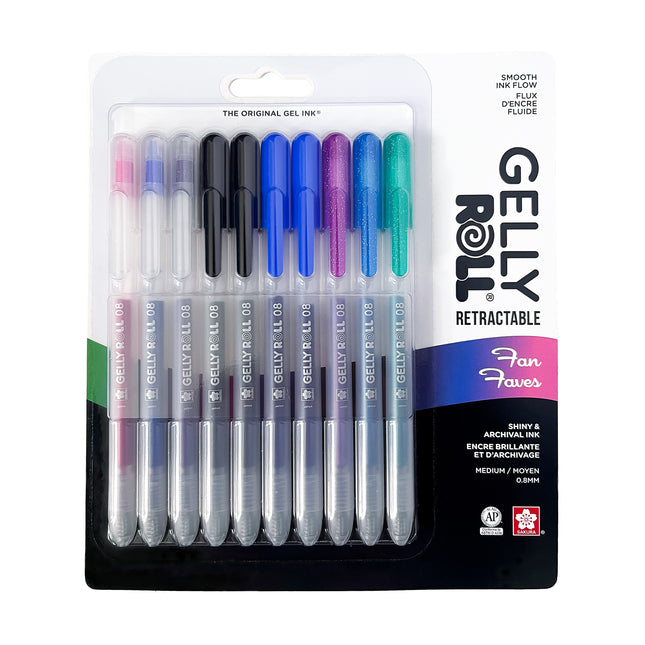 Retractable Fan Faves Gel Pens, Assorted Colors, 10-Pack