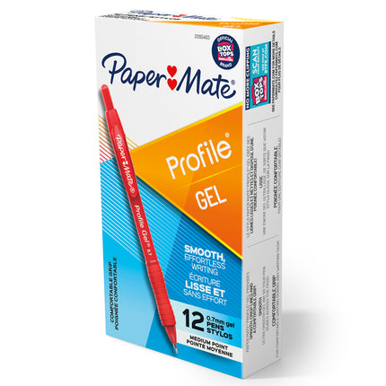 Gel Pen, Profile Retractable Pen, 0.7mm, Red, 12 Count