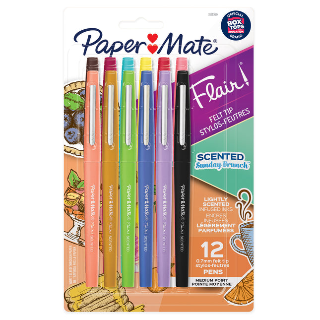 Flair, Scented Felt Tip Pens, Assorted Sunday Brunch Scents & Colors, 12 Count