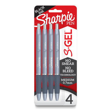 S-Gel, Gel Pens, Medium Point (0.7mm), Frost Blue Body, Black Gel Ink Pens, 4 Count