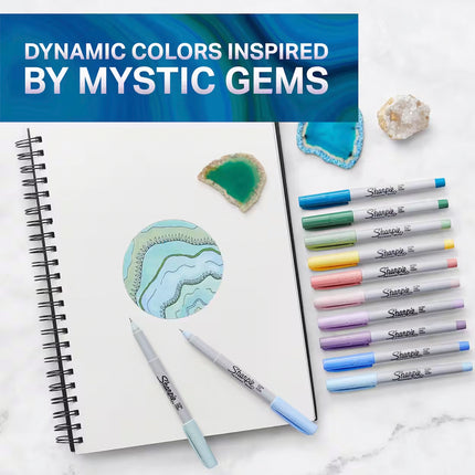 Permanent Markers, Ultra Fine Point, Mystic Gem Colors, 12 Count
