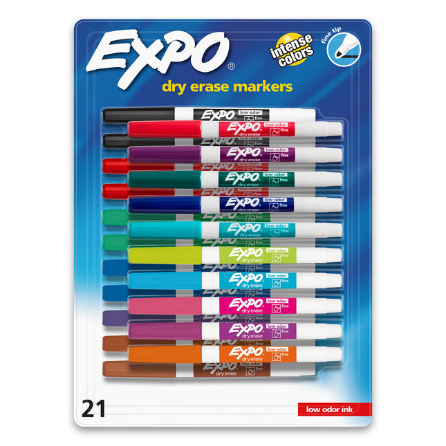 Dry Erase Markers, Whiteboard Markers with Low Odor Ink, Fine Tip, Assorted Colors, 21 Count