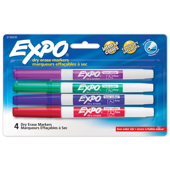 Dry Erase Markers, Whiteboard Markers with Low Odor Ink, Fine Tip, Assorted Colors, 4 Count