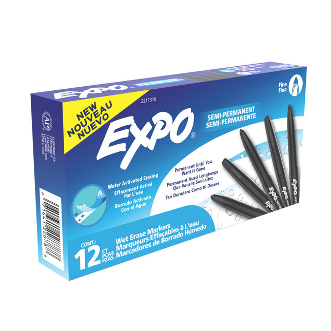 Vis-a-Vis Wet Erase Markers, Fine Point, Black, 12 Count