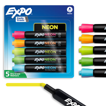 5ct Neon Dry Erase Markers Bullet