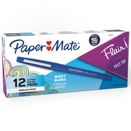 Flair Pens, Medium, Blue, Box of 12