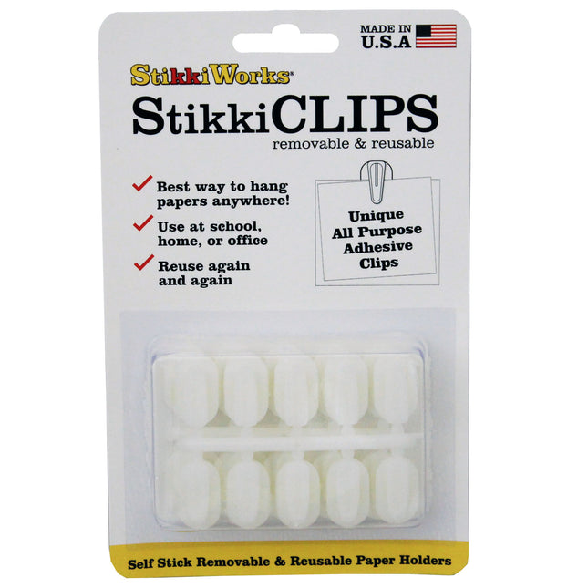 StikkiCLIPS™ Adhesive Clips, White, Pack of 20