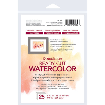 5x7 Watercolor Paper Pack Hot Press 500 Series 25 Sheets