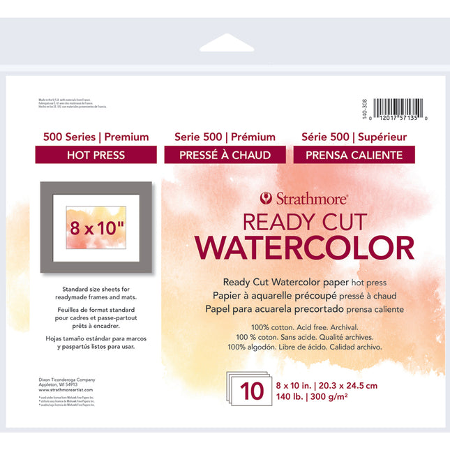 8x10 Watercolor Paper Pack Hot Press 500 Series 10 Sheets