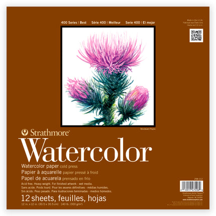 12x12 Watercolor Paper Pad Cold Pressed Tape Binding 12 Sheets