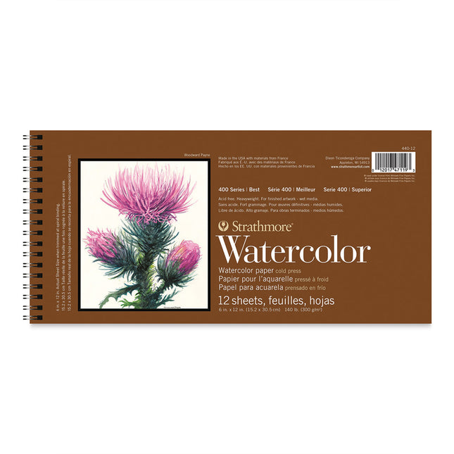 6x12 Watercolor Paper Pad Cold Pressed Tape Binding 12 Sheets
