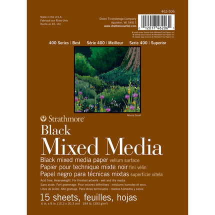 Mixed Media Pad Blk 6x8in Glue 400 Series 15 Sheets