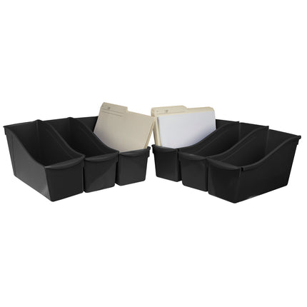 Large Book Bin with Front Pockets, Black