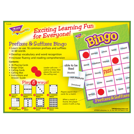Prefixes & Suffixes Bingo Game