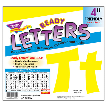 Yellow 4-Inch Friendly Uppercase/Lowercase Combo Pack (EN/SP) Ready Letters®