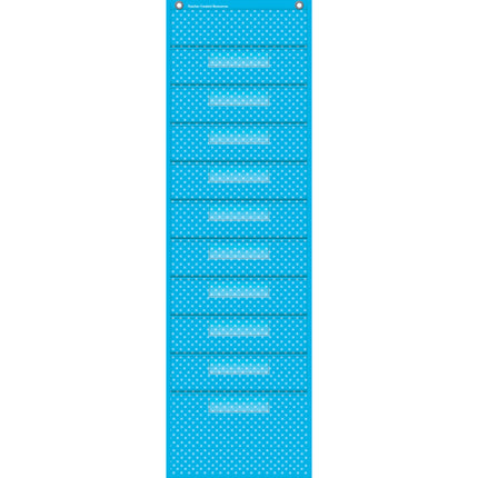 Aqua Polka Dots 10 Pocket File Storage Pocket Chart, 14" x 58"