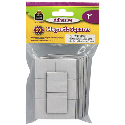 Adhesive Magnetic Squares, 1" sq, Pack of 50